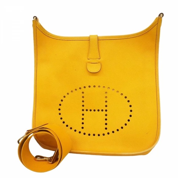 Authentic HERMES EVELYNE GM clemence Jaune Amber yellow crossbody bag - Picture 1 of 16